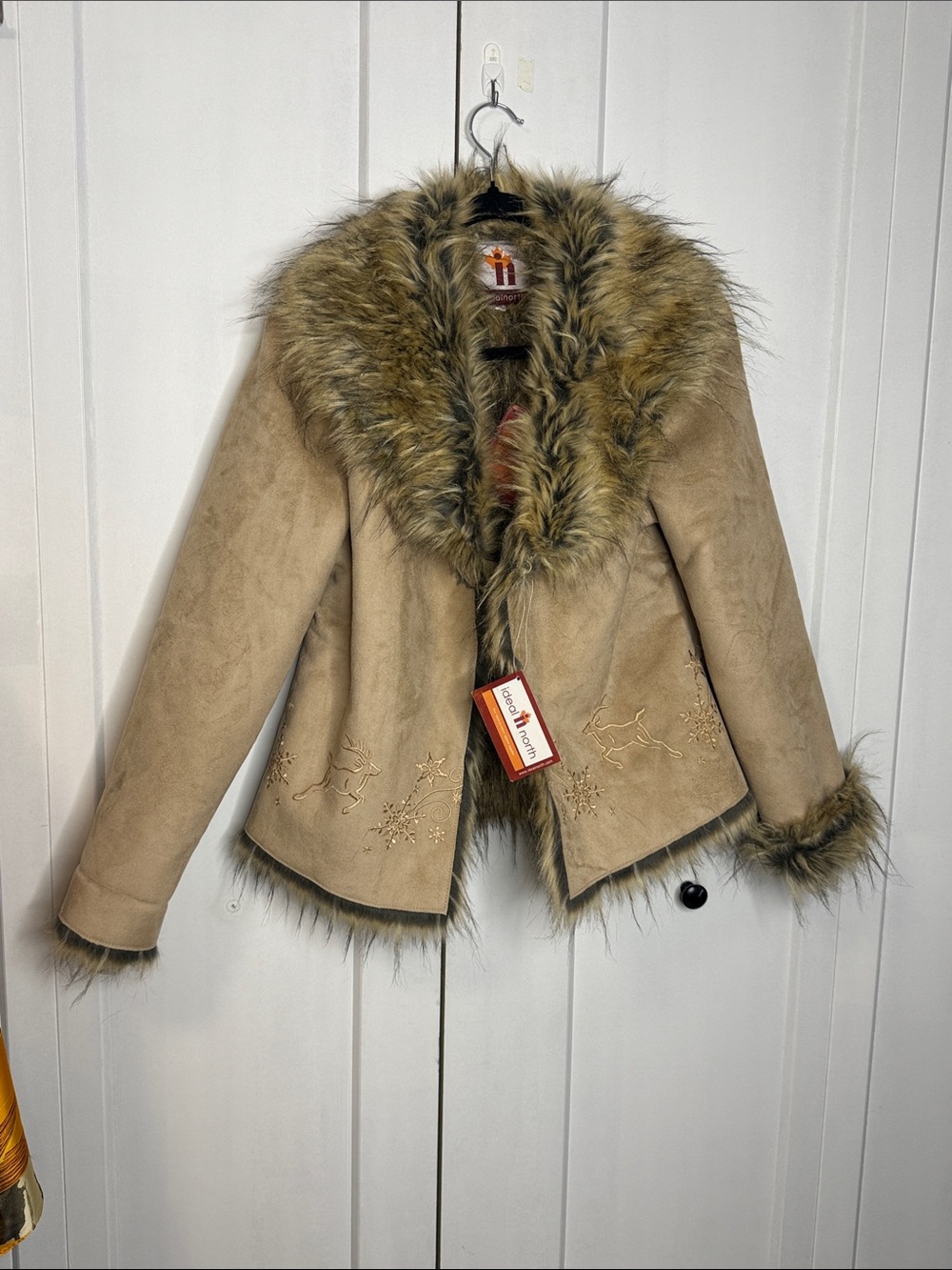 Ideal north Large faux Su ede Tan Jacket with Faux Fur Trim - Women